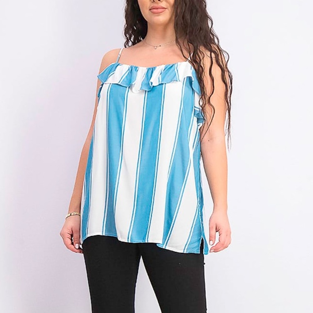 Turquoise and White Striped Tank
